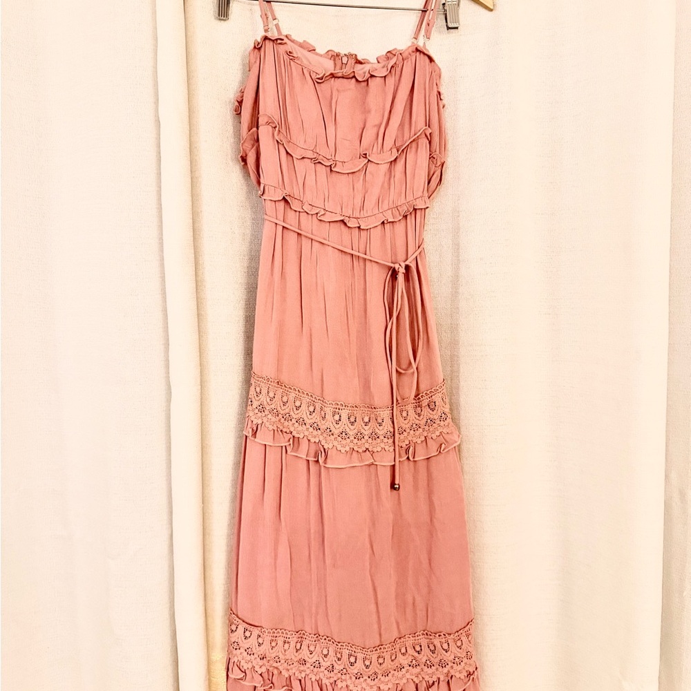 Bluivy Dusty Rose Maxi Dress with Ruffle Tiers